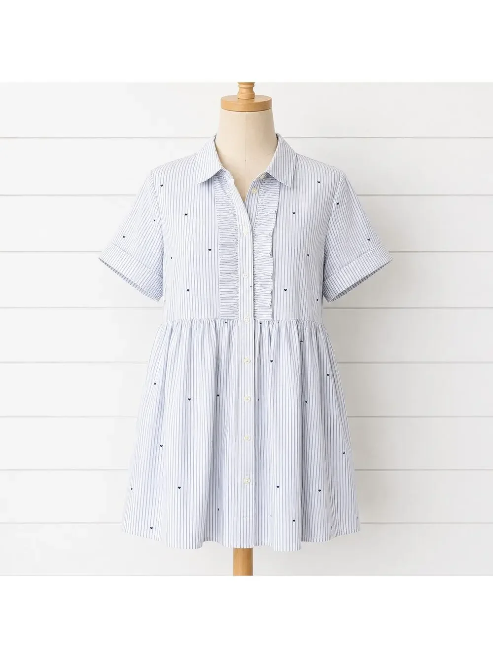 Kate‎ Spade Striped Button Down Mini Shirt Dress Hearts Blue White Cotton Small